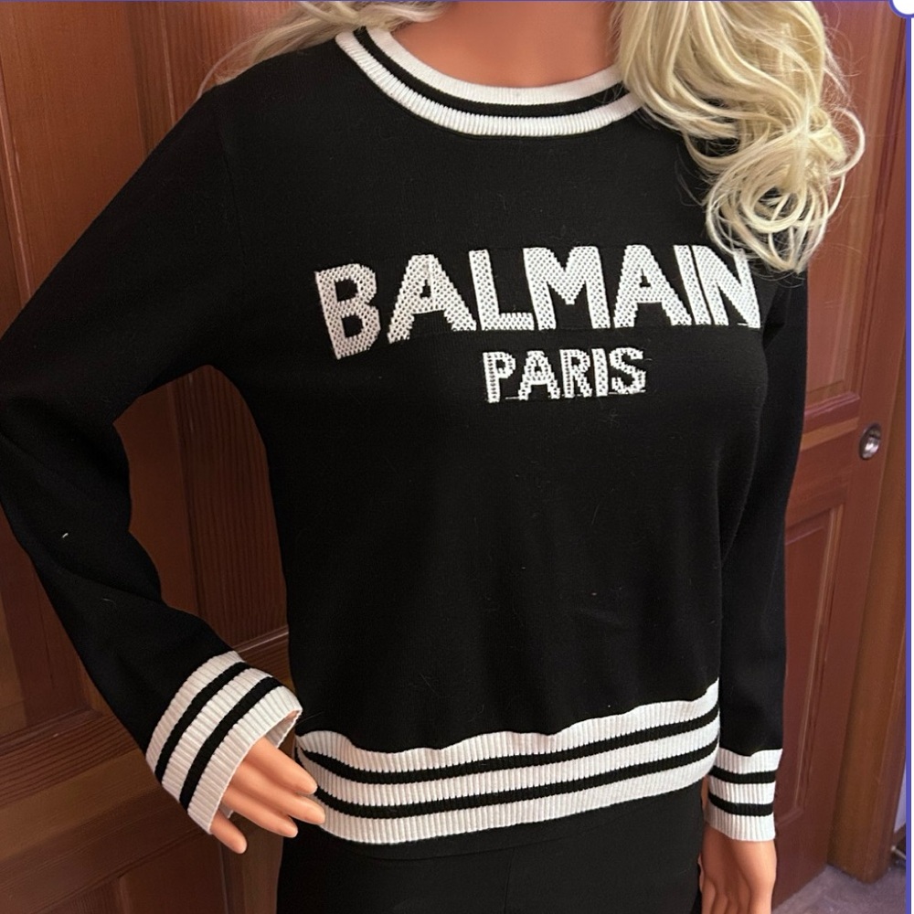 Authentic Balmain intarsia-knit logo jumper. - Picture 5 of 16